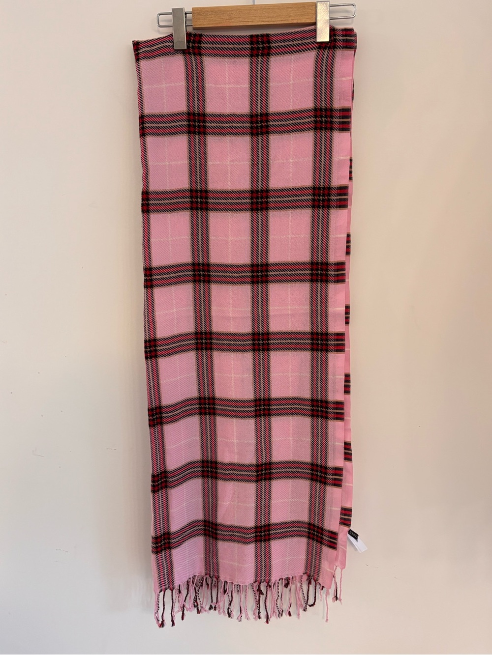 Talbots Plaid 100% Wool Scarf in Pink/Black/Red & Tan